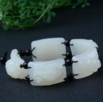 

Natural Hetian white yu stone hand-carved WuDu Bracelets men domineering centipede/scorpion/Toad/snake/spider bracelet gift