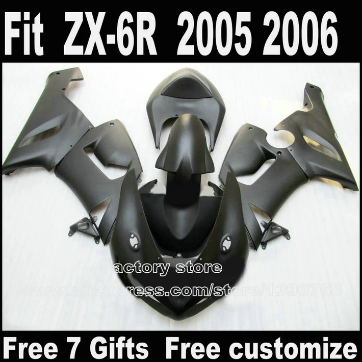 Full fairing kit for Kawasaki ZX6R 2005 2006 all matte black plastic fairings set 05 06 Ninja 636 bodywork M114