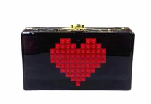 Retro mode Acryl LIEBE herzförmigen smiley dame arylic clutch abendtasche kette umhängetasche parteigeldbeutel umhängetasche