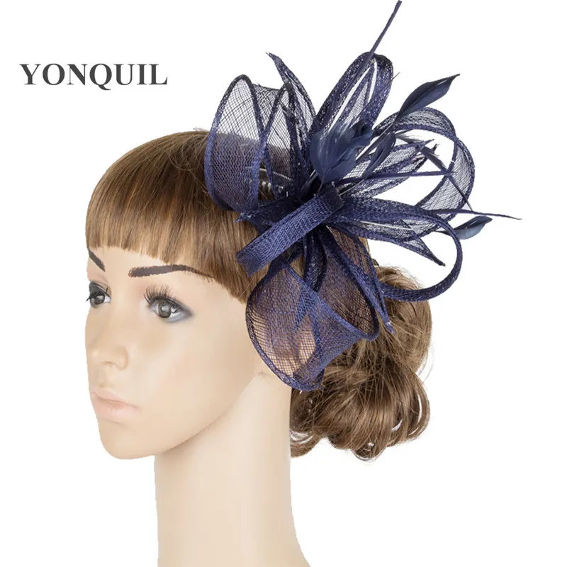 Желтый Свадебный sinamay fascinators модные перо аксессуары для волос популярный повод головные уборы вечерние партии шапки или несколько цветов