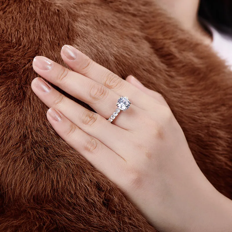 AINOUSHI, 925 пробы, серебряные кольца для женщин, bague femme argent, Обручальные, свадебные, 3 карата, розовое золото, цвет, серебряные ювелирные кольца