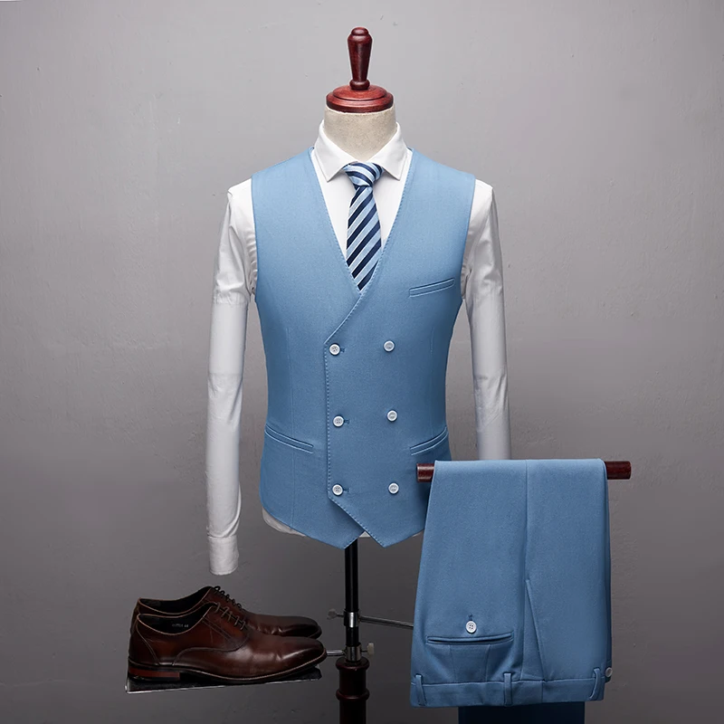 2020 Fashion New High quality Mens Light blue Royal suits Formal 3 Pieces Wedding Groom Tuxedos Prom Slim Fit Peak lapel Suits 2020 Fashion New High quality Mens Light blue Royal suits Formal 3 Pieces Wedding Groom Tuxedos Prom Slim Fit Peak lapel Suits