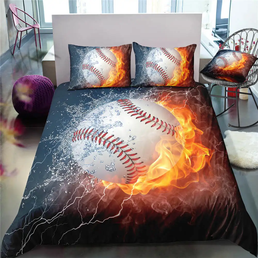 3D Baseball Flame Bedding Set Baseball Player Comforter/Quilt Cover Pillow Case 