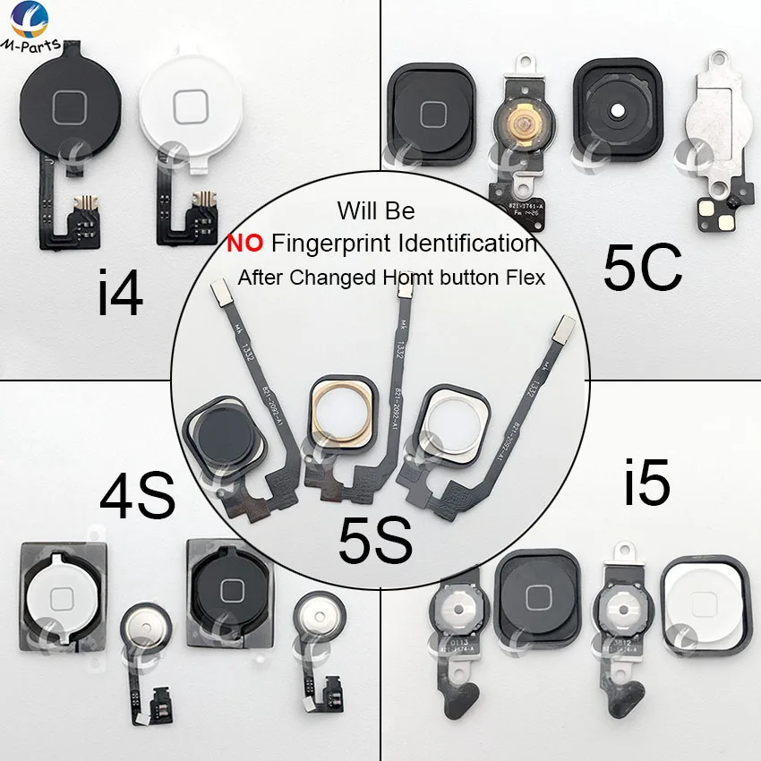 Главная Кнопка с гибким шлейфом для iPhone 4 4S 5 5S SE 5C 6 6P 6S 6SP Plus полноцветный домашний
