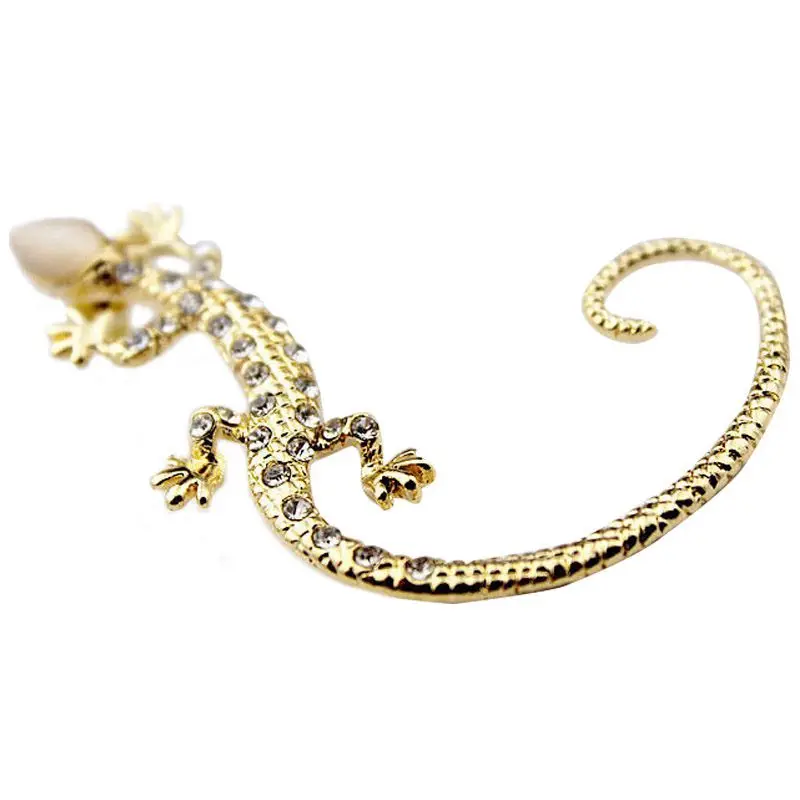 Модное с кристаллами стразами уха манжеты серьги Роскошные Gecko золотые|fashion stud