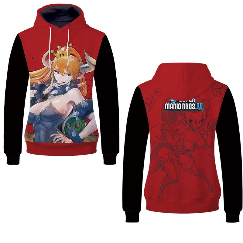 

Fans Wear 2019 Funny Anime Princess Bowser Hoodies Harajuku Sexy Princess Print Bowsette Unisex Pullover Hoodies for Fans