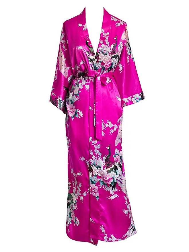 FZSLCYIYI Women's Peacock Kimono Robe Sexy Floral Bridal Bridesmaid Robes Woman Flower Party Wedding Long Sleepwear Bathrobe