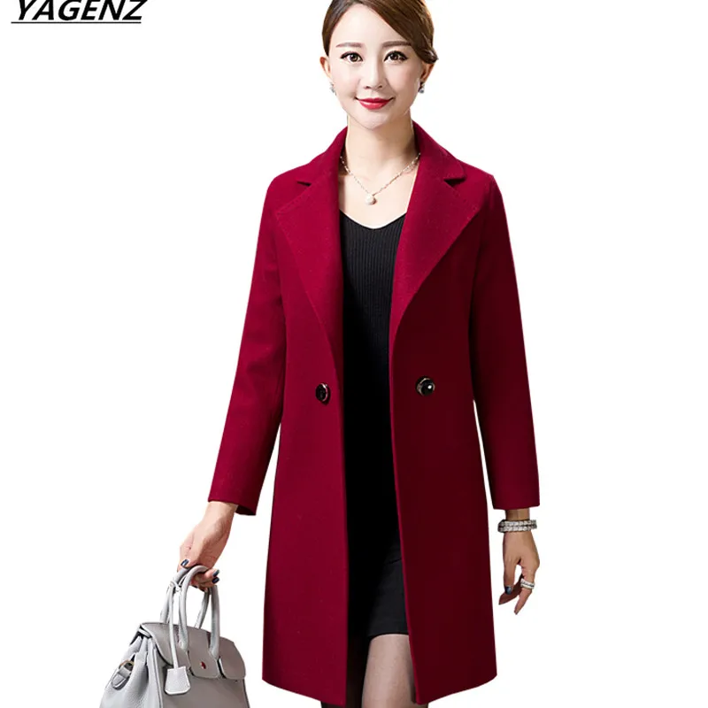 

Spring Autumn Coat Medium-length Wool Woolen Coat High Quality Outerwear Middle-age Mother Clothing Female Jacket Plus Size 4XL