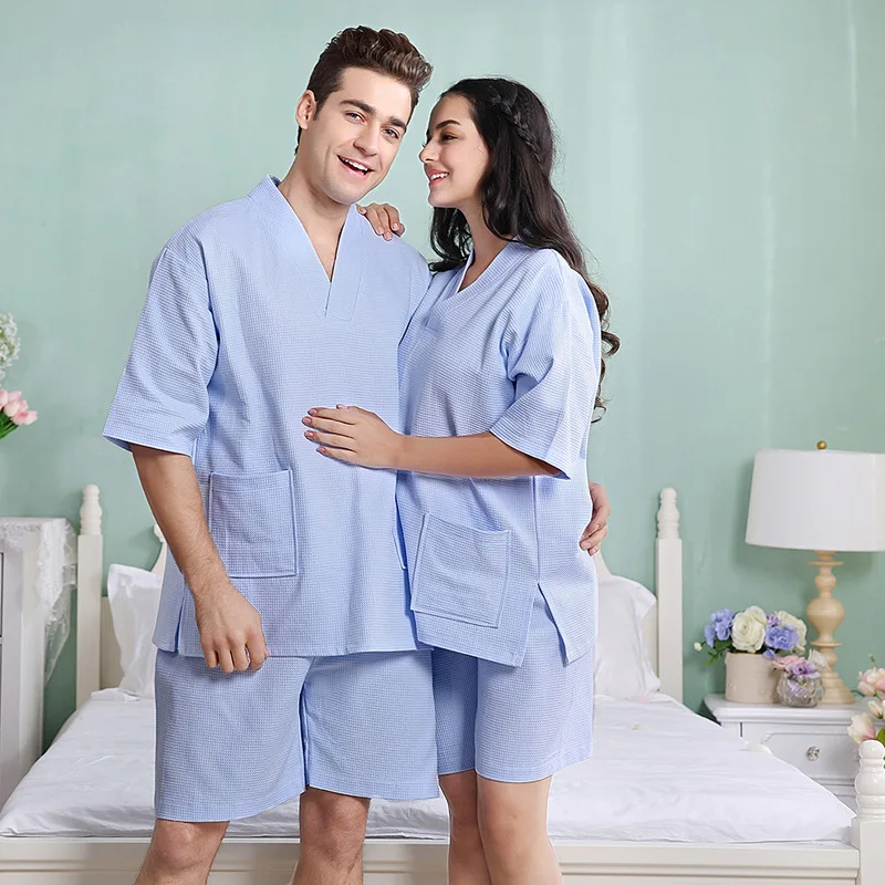 Вафельный хлопок пот испаряется пижамы для ванной Халаты дамы отель SPA для женщин банный халат пары летние комплект