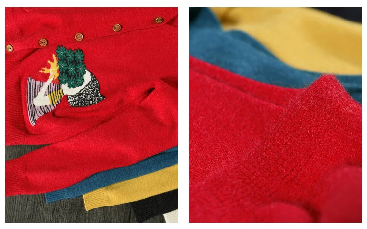 Johnature, Женский вязаный хлопковый свитер, милый кардиган с карманами, v-образный вырез, длинный рукав, осенний свитер, новинка, 5 цветов, женские свитера