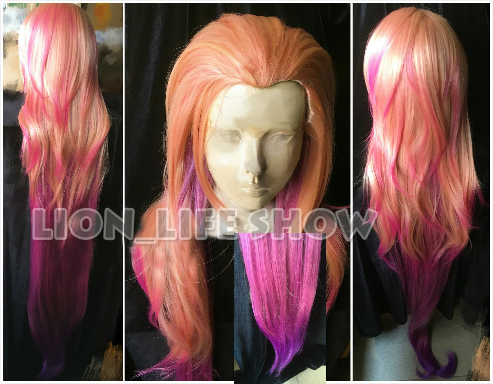 

150cm LOL Zoe Aspect of Twilight orange pink purple Mixed colors Cosplay full wig New Hero Gradient Synthetic hair