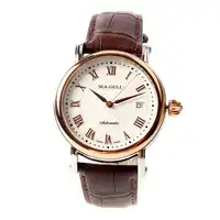 Seagull 219.365 Roman Numerals Gold Tone Onion Crown Exhibition Back Brown Leather Automatic Class Men's Watch Self Winding