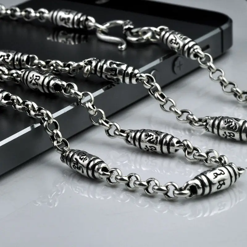 

GAGAFEEL Vintage Chain 925 Sterling Silver Six Mantra Words Necklaces For Men Handmade Chain Link Female Male Silver Drop Ship