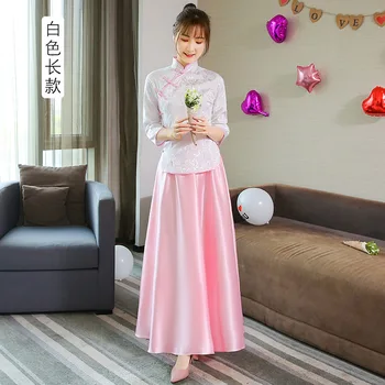 

HAIJINMINGWEN Republic of China wind costume jacquard cotton cheongsam dress bridesmaid dress guzheng performance clothing