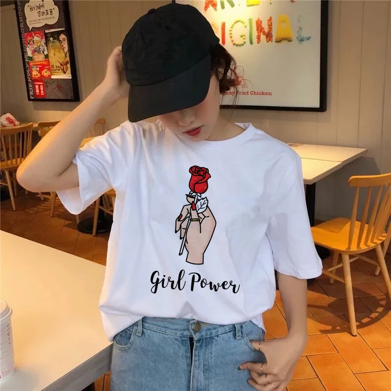 Женская футболка с принтом Харадзюку феминизма Футболка женская 2019 летняя футболка для девочек