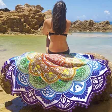 Хиппи округлый гобелен индийский настенный пляжный купальный пледы полотенце Йога коврик синий плед и большие цветы кисточки