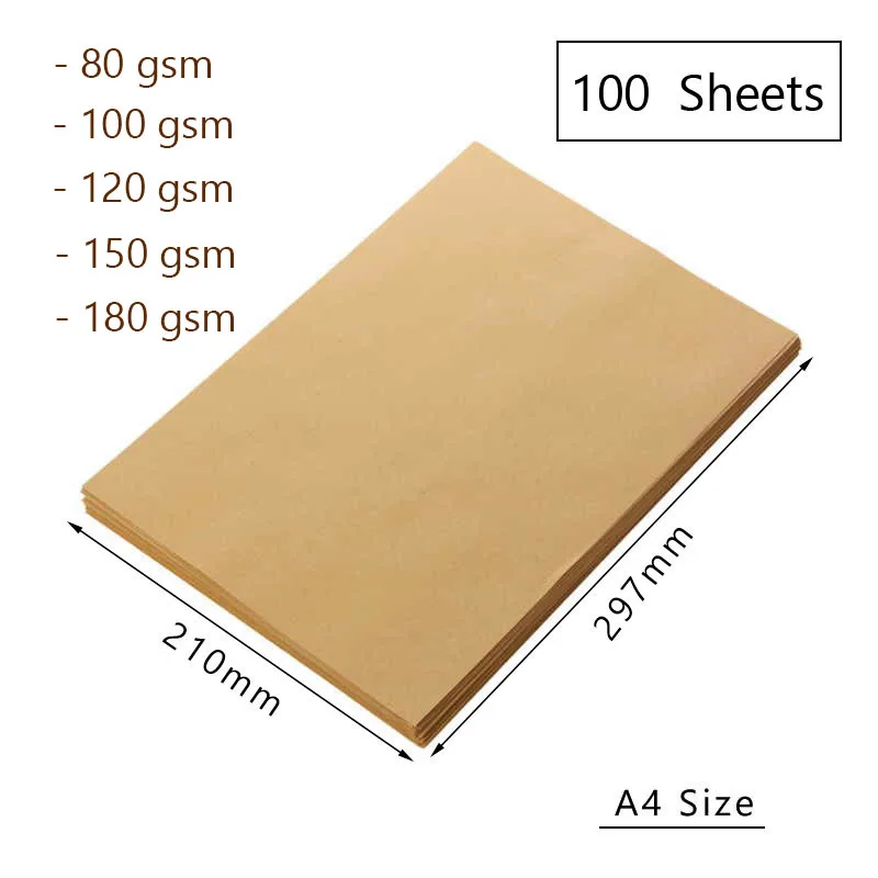 Download 100 Sheets A4 Brown Kraft Paper 80gsm 180gsm Paperboard ...