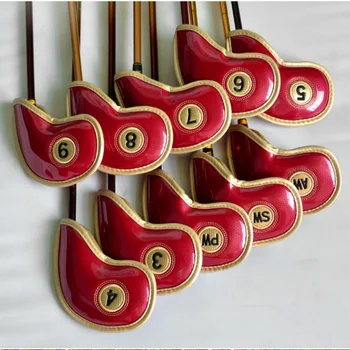 

10 PCS Golf Iron Headcover Head Cover with Closure New Thick Black&Golden PU Leather Smooth Surface