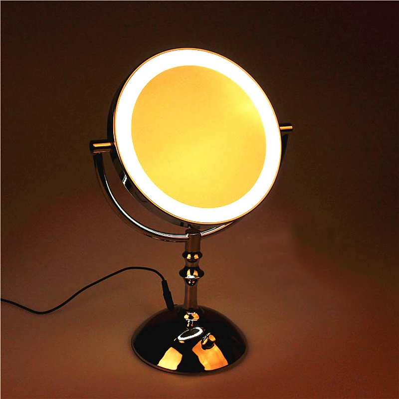 

8 Inch Desktop Makeup Mirror 2-Face Metal Mirror 3X 5X 10X Magnifying Cosmetic Mirror LED Lamp Adjust The Brightness