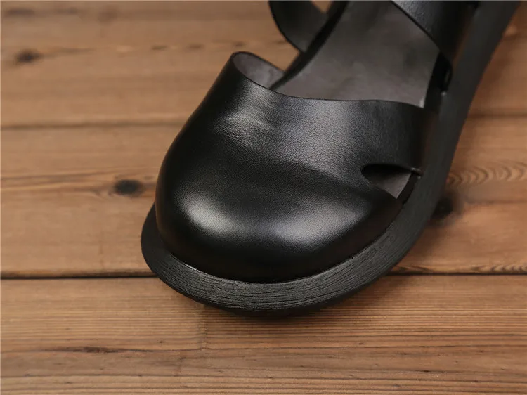 Новые летние сандалии; кожаные женские сандалии ручной работы на толстой подошве в стиле ретро