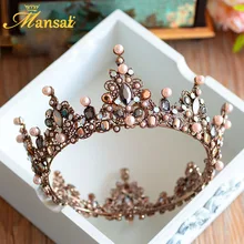 Hot Sale Luxury Vintage Tiara Crown Queen Tiaras Round European Wedding Tiaras Bronze Large Crowns Cosplay Hair Jewelry HG296