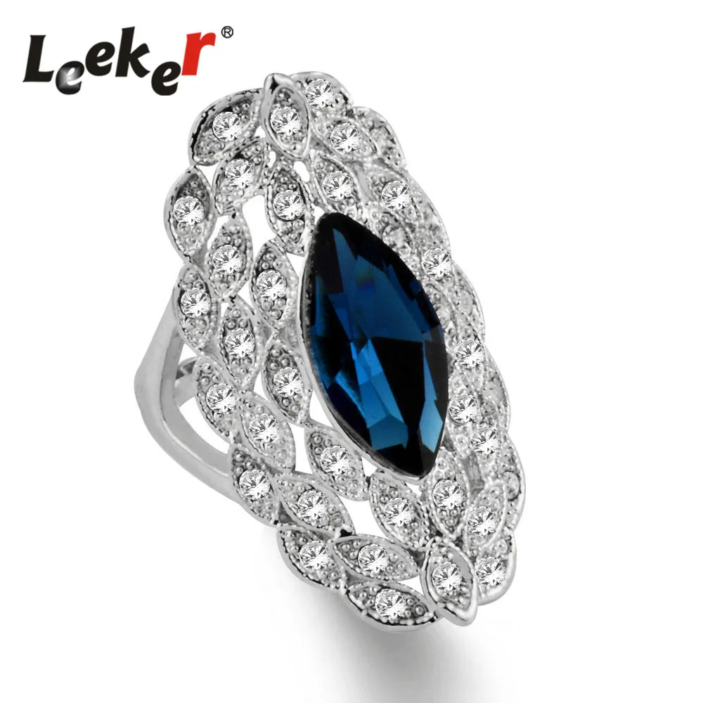 

LEEKER Luxury Court Style Dazzling Blue Cubic Zirconia Long Big Rings For Women Wedding Engagement Vintage Jewelry 93561 LK9