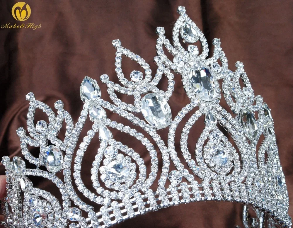 Concorso di bellezza Dei Capelli Diademi Corone di Strass di Cristallo Grande Copricapo Argento Placcato Da Sposa Prom Costumi Accessori Moda