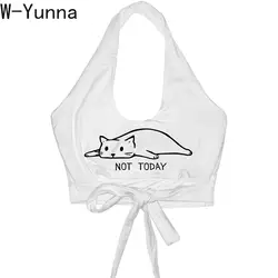 W-Yunna женские летние топы 2019 мода кошка 3D цифровая печать с завязками на шее u-образный вырез половина полиэстер майка