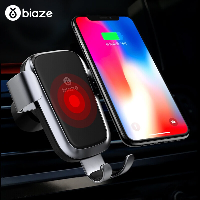 Biaze Car Air Vent Mount Qi Wireless Charger For iPhone XS Max X XR 8 Fast Charging Car Phone Holder For Samsung Note 9 S9 S8