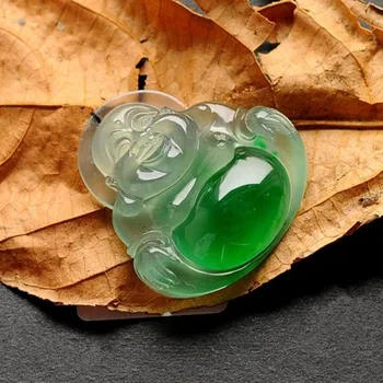 

Natural myanmar yu fo male pendant old pit A goods ice seed Yang green yu fo yu hang female style necklace/