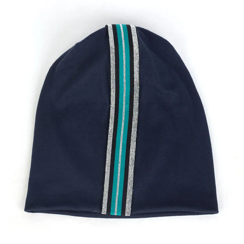 Модная разноцветная аппликация бини женская вязаная Лыжная шапка для женщин мужские повседневные шапки тюрбан обертывания хлопковые шапки Теплые Boho - Цвет: Silver Navy