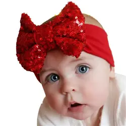 Модные эластичные Дети повязка на голову Симпатичные с блестками и бантом для маленьких девочек аксессуары для волос D50