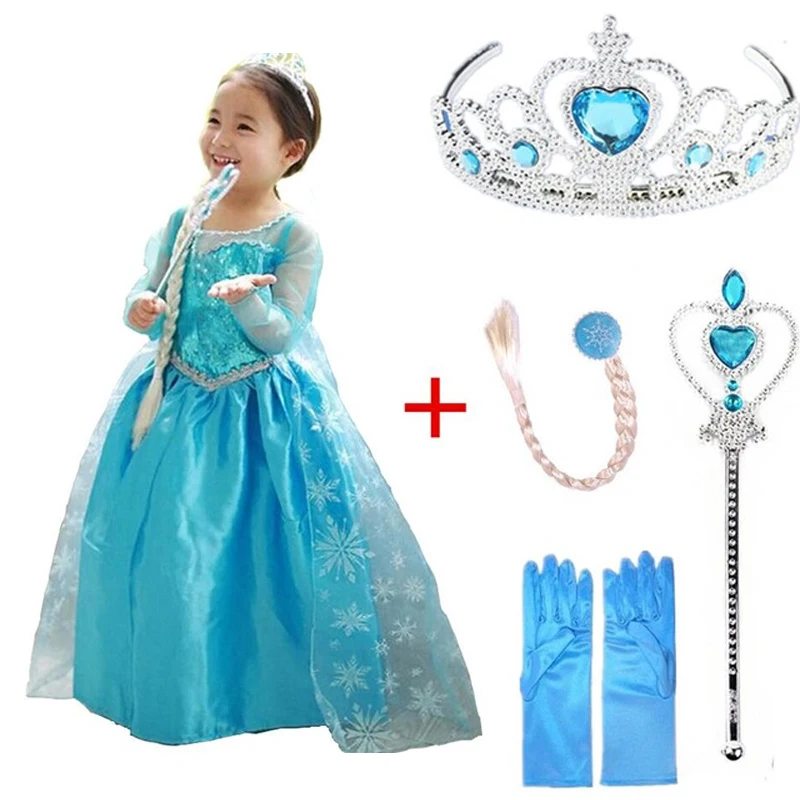 Платья для девочек; платье Эльзы; Детские вечерние костюмы принцессы Эльзы; маскарадные платья Снежной Королевы для девочек; Одежда для девочек