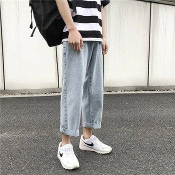 

Men's jeans new summer 2019 slim nine minute pants loose versatile jeans casual straight pants individual youth men's wear