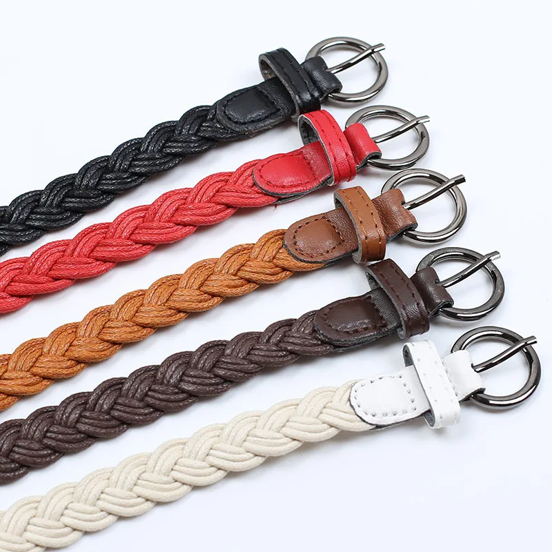 

1 Piece Solid Color Women Belt Fashion Brief Knitted Adjustable Hemp Rope Braid Belt Waistband Female Belt For Dress