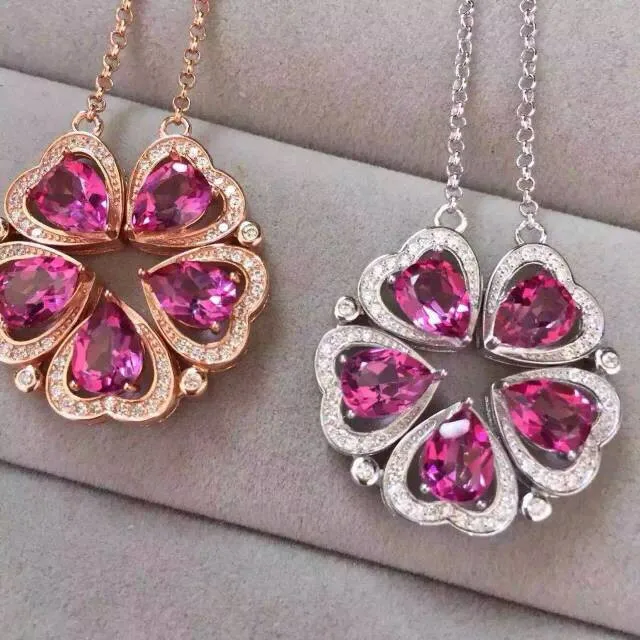 Натуральный розовый топаз камень ожерелье природных драгоценных камней ожерелье S925 Серебро Два одежда Мода Романтический Сердце Женщины
