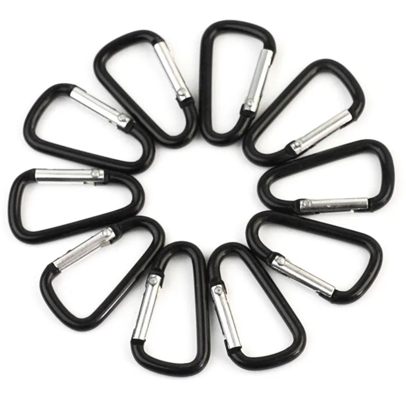 

10pcs Black Aluminum Alloy D Carabiner Spring Snap Clip Hooks Keychain Climbing