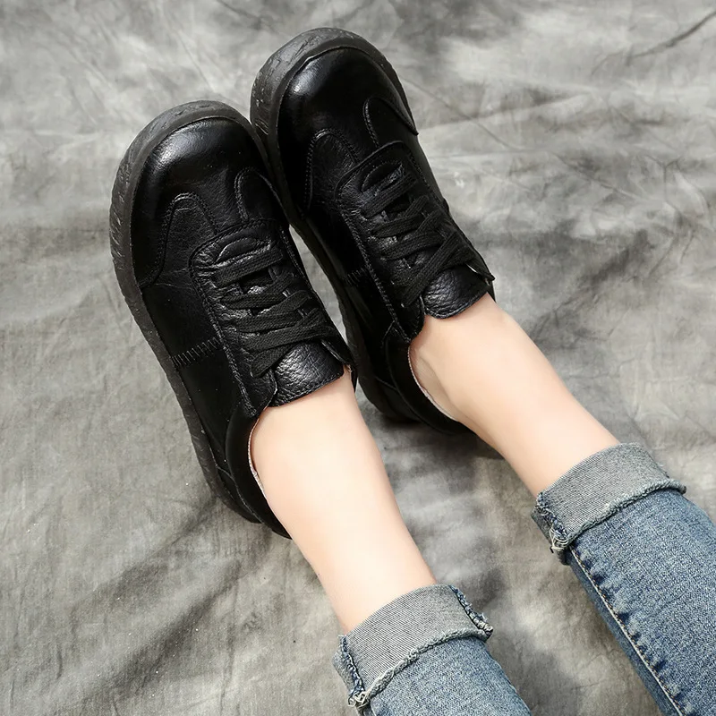 WOIZGIC Gril Women's Ladies Female Woman Genuine Leather White Vulcanized Shoes Flats Sneakers Platform Lace Up soft four season 6