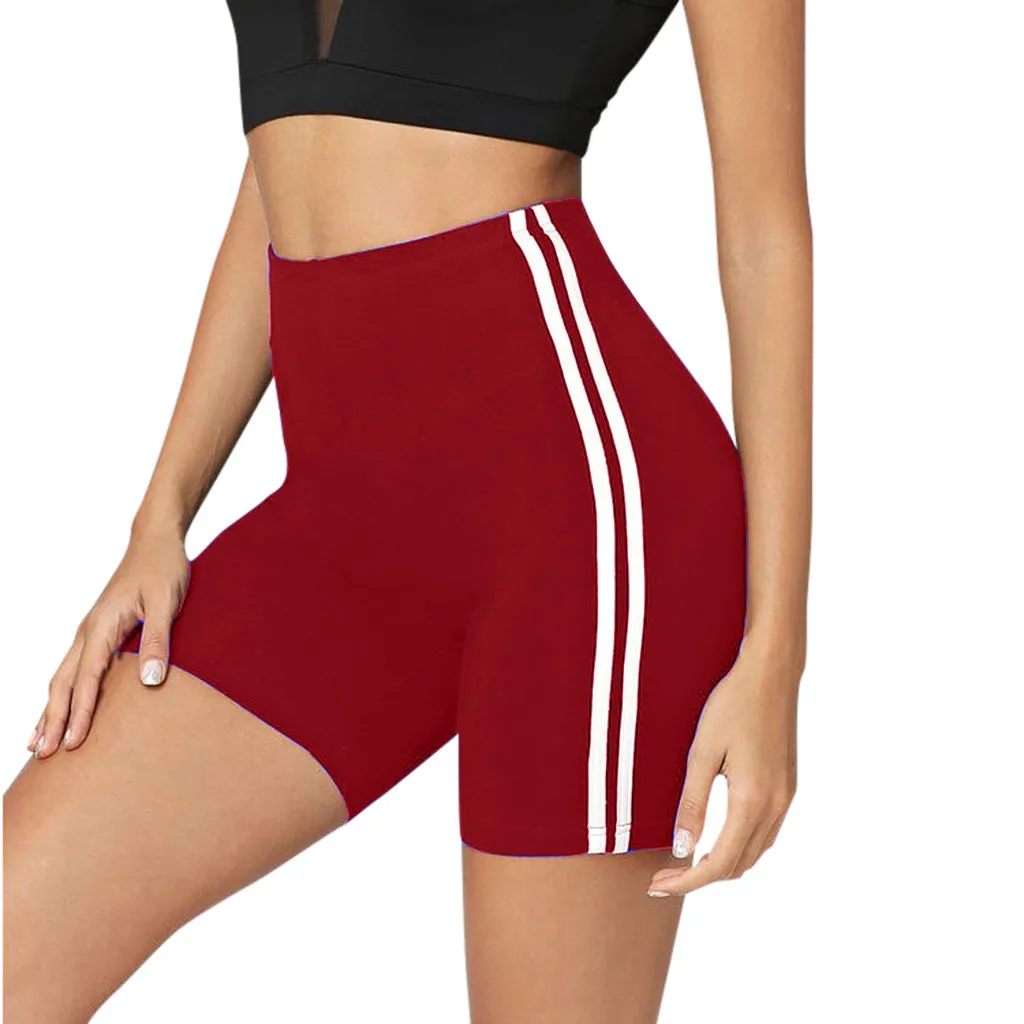 Side Stripe Women's High Waist women biker shorts Fitness Short Black Wine Blue Navy shorts Hips Tight sports shorts