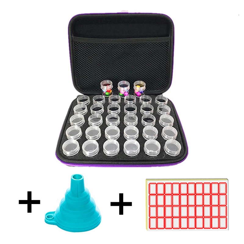

30 Bottles Diamond Storage Box Bag Sticker and Funnel Sets for Diamond Painting Tool Accessories Damond Storage Zipper Bag Sets