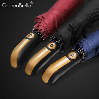 

Wind Resistance Quality Umbrella For Men Golden Handle Automatic Folding Business Men Umbrella Rain Women Strong Large Umbrella