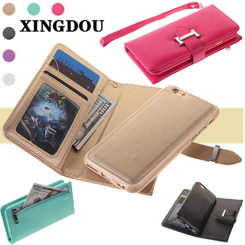 bilder für Xingduo magnet reißverschluss leder brieftasche abnehmbare clutch karte case für iphone 6 6s plus bilder für Xingduo magnet reißverschluss leder brieftasche abnehmbare clutch karte case für iphone 6 6s plus