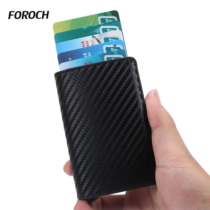 Мужской кредитный держатель для карт s, чехол для визиток, модный, углеродное волокно, автоматический RFID держатель для карт, алюминиевые кошельки для банковских карт 598