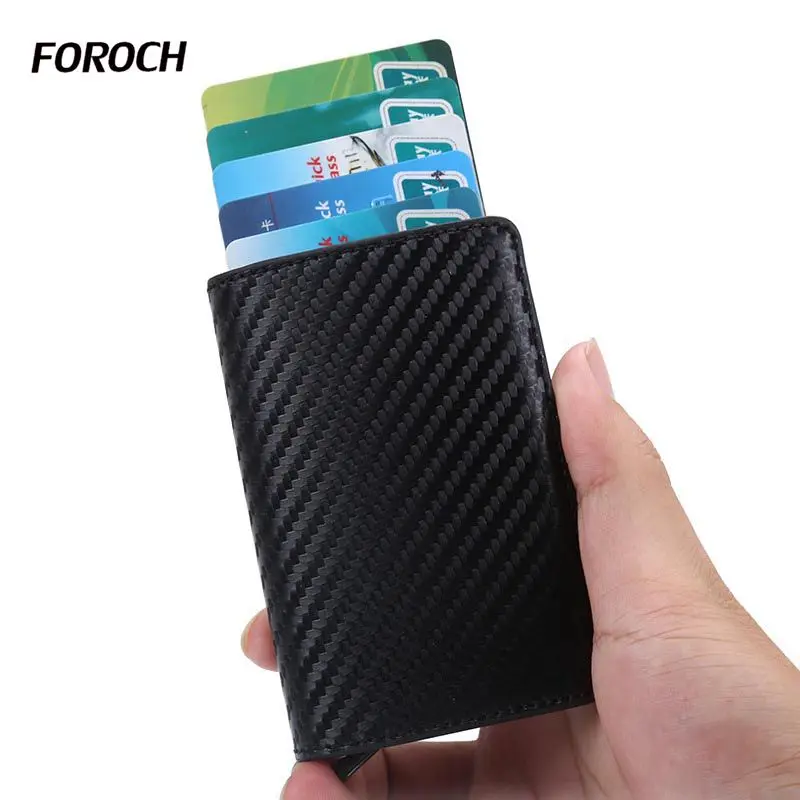 

Men Credit Card Holders Business ID Card Case Fashion Carbon Fiber Automatic RFID Card Holder Aluminium Bank Card Wallets 598