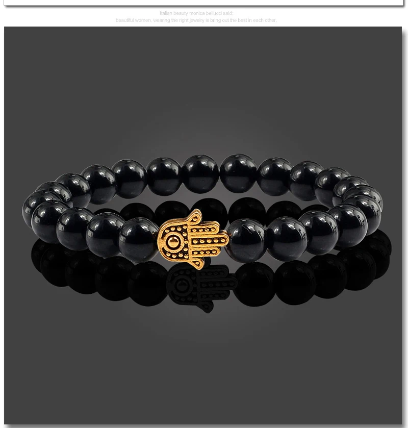 Hot Sale Alloy Hand Black Lava Beads Bracelet Natural Stone Volcanic Prayer Charm Bracelets Women Men Jewelry Femme Homme Gifts