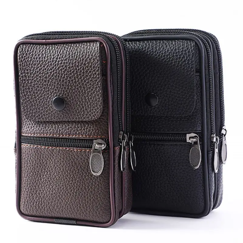 

Outdoor Fashion Vertical PU Leather Men Waist Pack Portable Zip Coin Purse Phone Bag Fanny Pack Pocket Mini Belt Waist Bags