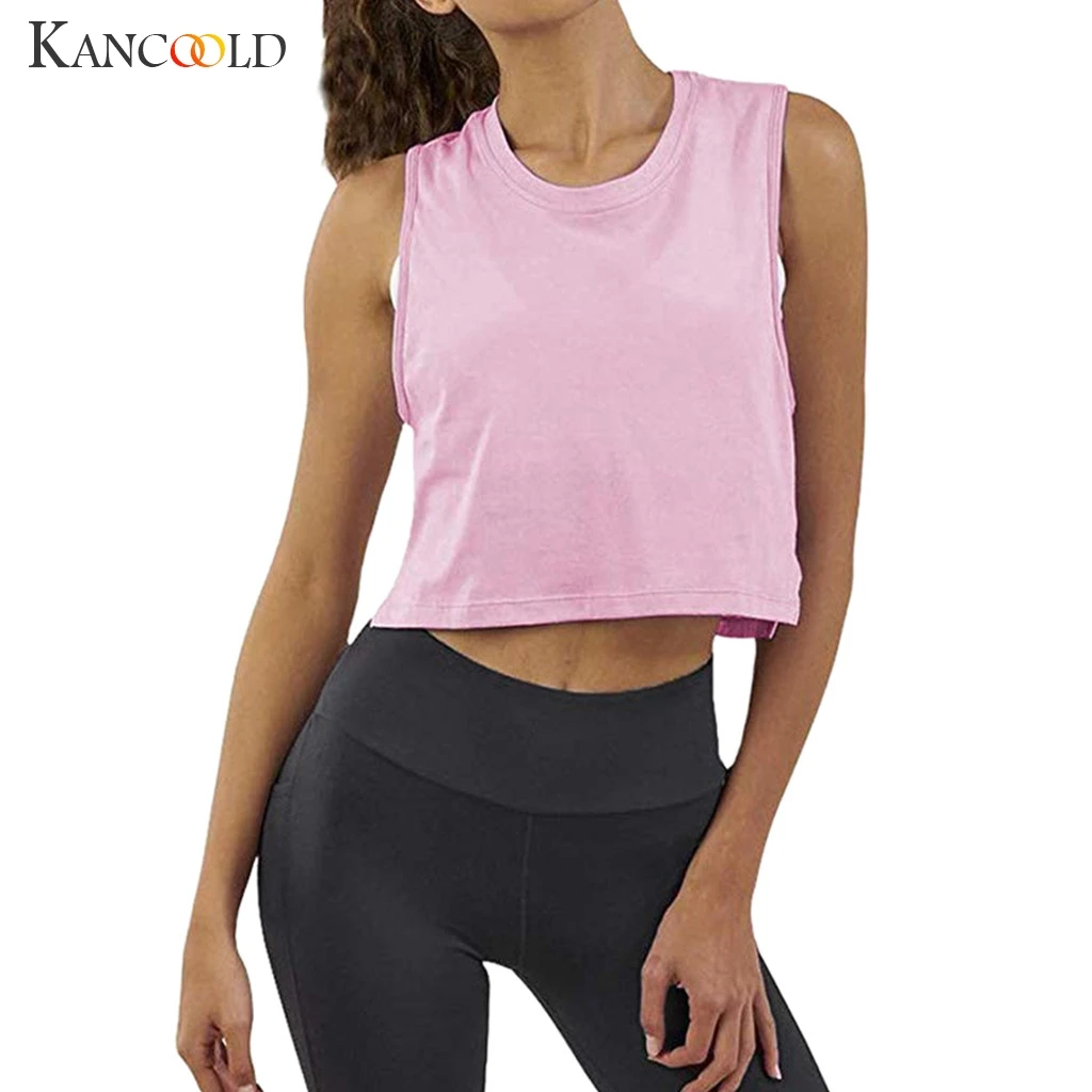 

KANCOOLD top Vest Women Crop Sleeveless Racerback Workout Gym Solid Shirt Tank Athletic fashion top femme 2019FEB22