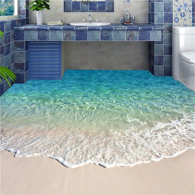 beibehang Floor painting blue sea reef scenery Waterproof Bathroom