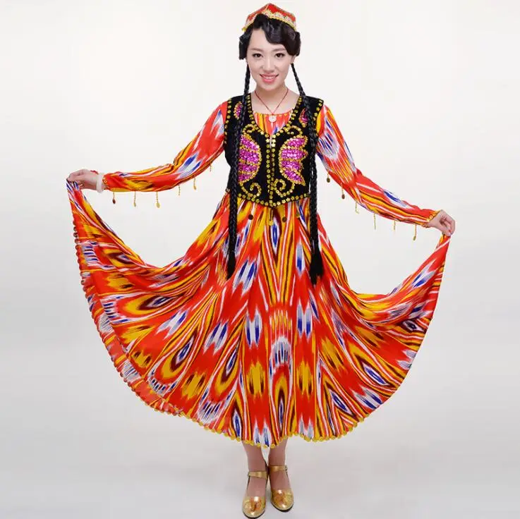

Women National costume dance performance dress long skirt female Aidiles silk