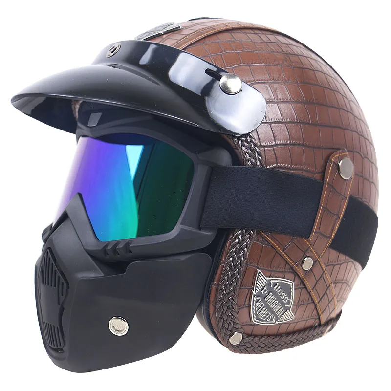 

Retro Open face motorcycle helmet mask fitted 3/4 leather covered Vintage helmet Popular retro bike helmet